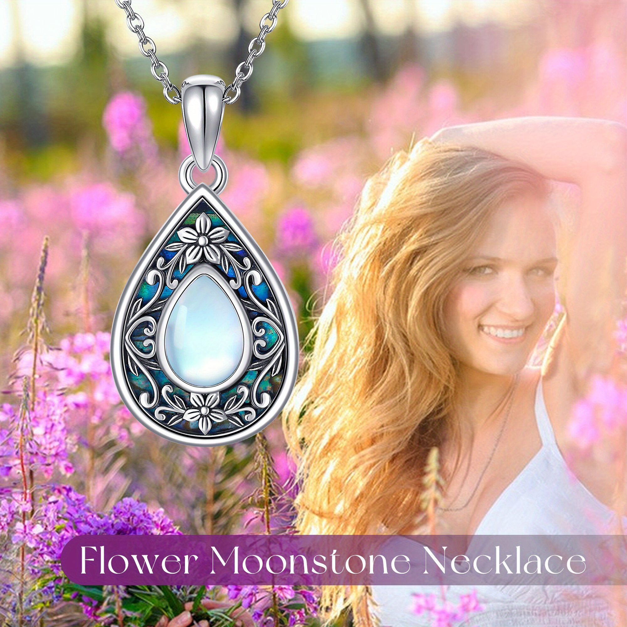 Women's Synthetic Moonstone Flower Pendant Necklace